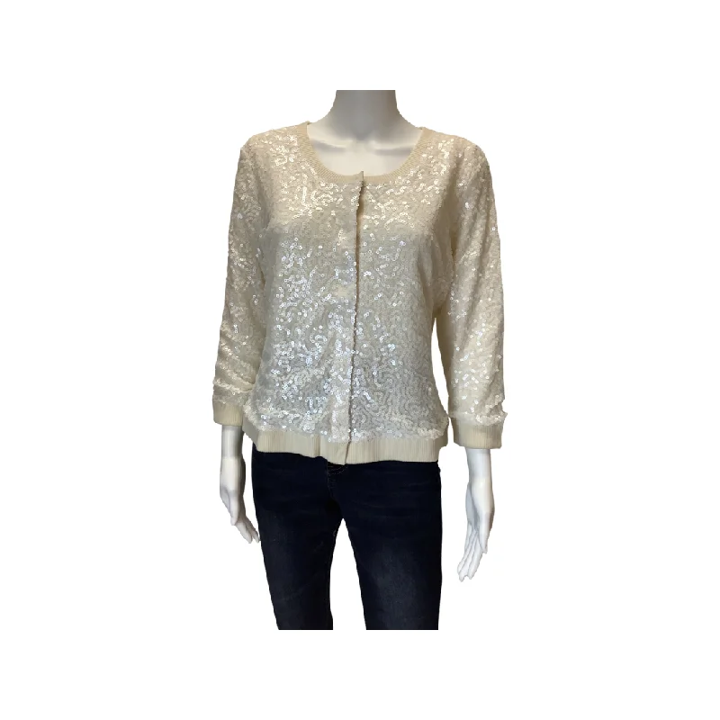 Lafayette 148 Ivory Sequin Cardigan Sweater With Tags Size L Elegant Classic Vintage