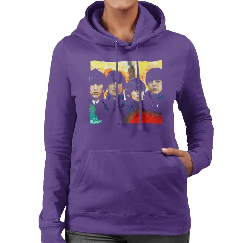 Sidney Maurer Original Portrait Of The Beatles Bowl Cuts Women's Hooded Sweatshirt Hoodie with Belted Waist Structured Tailored