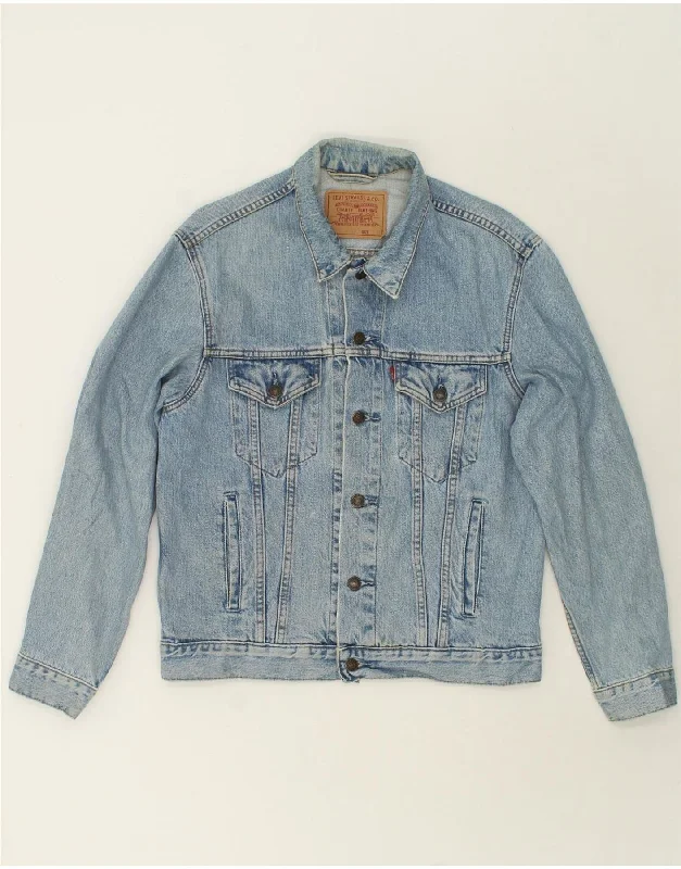 LEVI'S Mens Denim Jacket UK 38 Medium Blue Cotton Toggled Jacket Drawstring Jacket Belted Jacket