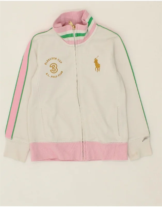 RALPH LAUREN Girls Graphic Tracksuit Top Jacket 5-6 Years White Satin Fabric Silk Fabric Chiffon Fabric