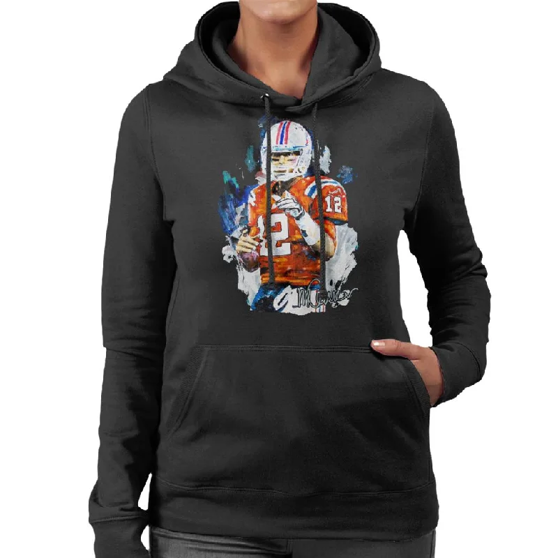 Sidney Maurer Original Portrait Of Tom Brady Patriots Women's Hooded Sweatshirt Hoodie with Button Classic Timeless