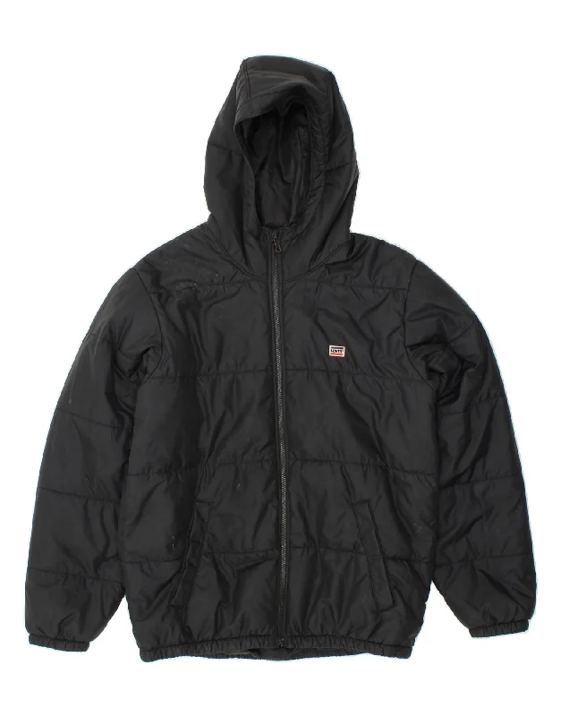 LEVI'S Mens Hooded Padded Jacket UK 38 Medium Black Polyester A-Line Jacket Boat Neck Shawl Collar LEVI'S Mens Hooded Padded Jacket UK 38 Medium Black Polyester A-Line Jacket Boat Neck Shawl Collar