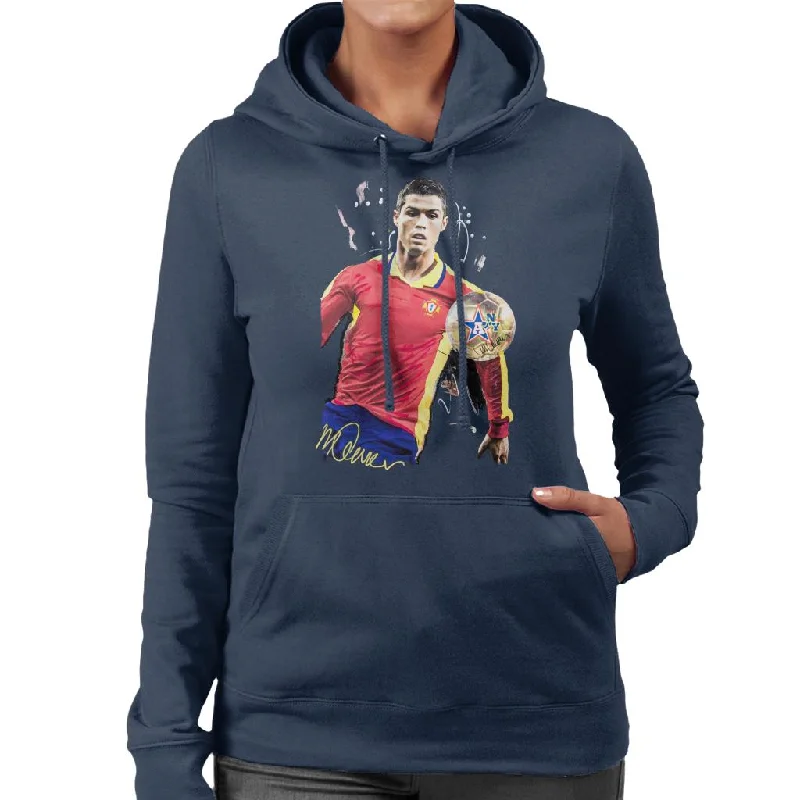 Sidney Maurer Original Portrait Of Portugal Striker Cristiano Ronaldo Women's Hooded Sweatshirt Hoodie with Drop Shoulder Relaxed Streetwear