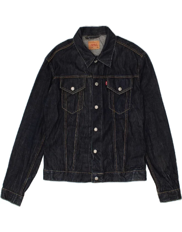 LEVI'S Mens Denim Jacket UK 42 XL Navy Blue Cotton V-Neck Jacket Boat Neck Jacket Square Neck Jacket