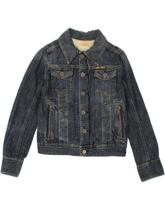 DIESEL Girls Denim Jacket 6-7 Years Small Navy Blue Cotton Satin Fabric Silk Fabric Chiffon Fabric