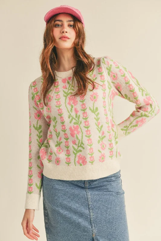 Anabelle Floral Knit Sweater Hooded Caped Shawl Collar