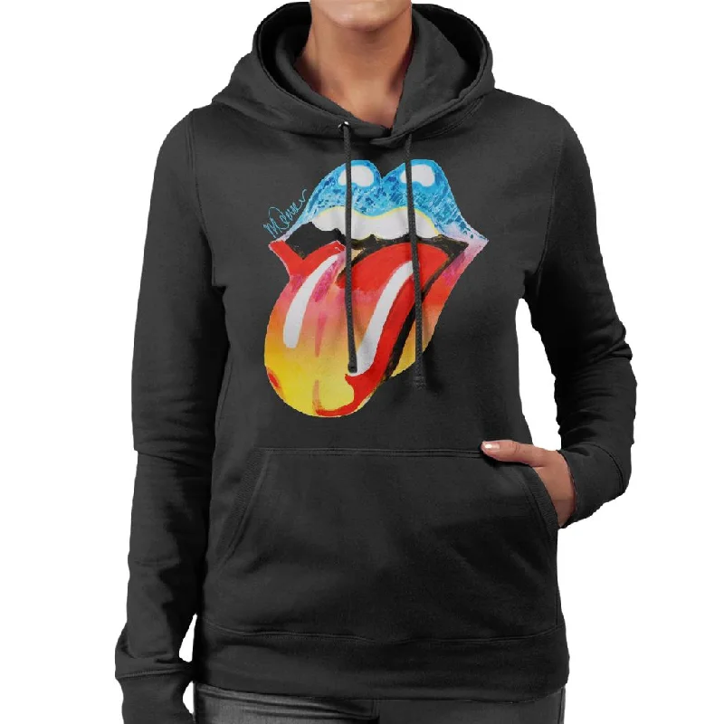 Sidney Maurer Original Portrait Of Rolling Stones Forty Licks Art Women's Hooded Sweatshirt Hoodie with Metallic Shiny Futuristic