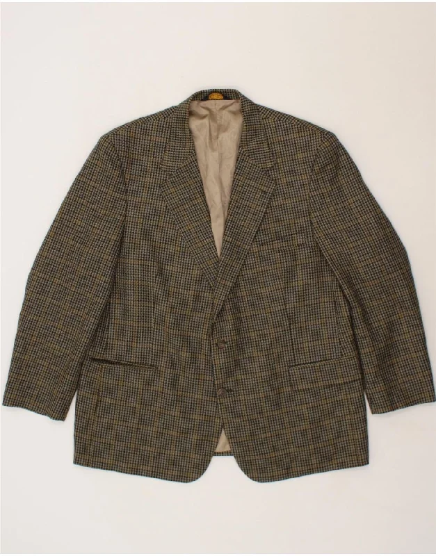 BROOKS BROTHERS Mens 2 Button Blazer Jacket EU 48 4XL Green Houndstooth One-Shoulder Jacket Off-the-Shoulder Jacket Asymmetrical Jacket