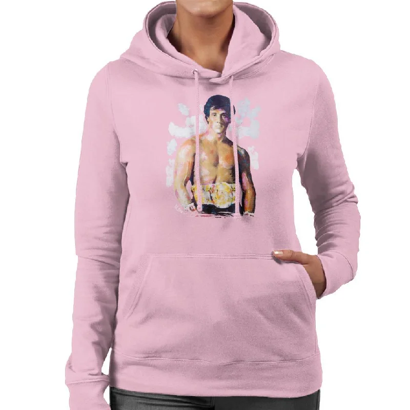 Sidney Maurer Original Portrait Of Sylvester Stallone Belt Women's Hooded Sweatshirt Hoodie with Crew Neck Simple Timeless