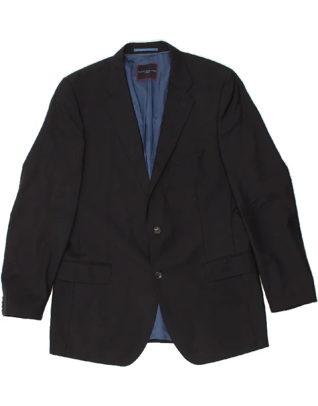 TOMMY HILFIGER Mens 2 Button Blazer Jacket IT 56 3XL Black Wool Cotton Fabric Linen Fabric Terry Fabric TOMMY HILFIGER Mens 2 Button Blazer Jacket IT 56 3XL Black Wool Cotton Fabric Linen Fabric Terry Fabric