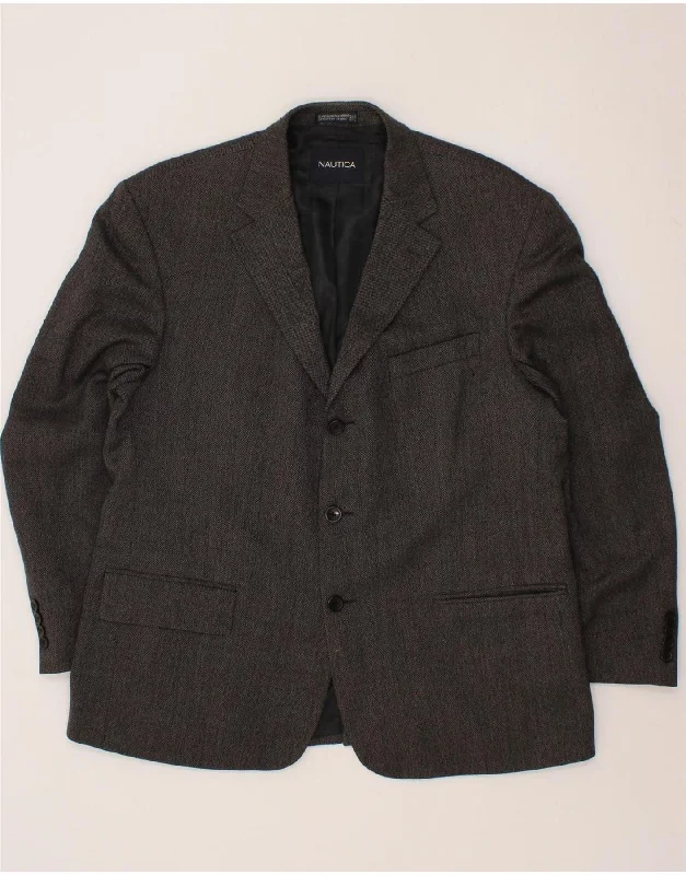 NAUTICA Mens 3 Button Blazer Jacket Size 43 XL Grey Wool Wool Jacket Cashmere Jacket Tweed Jacket