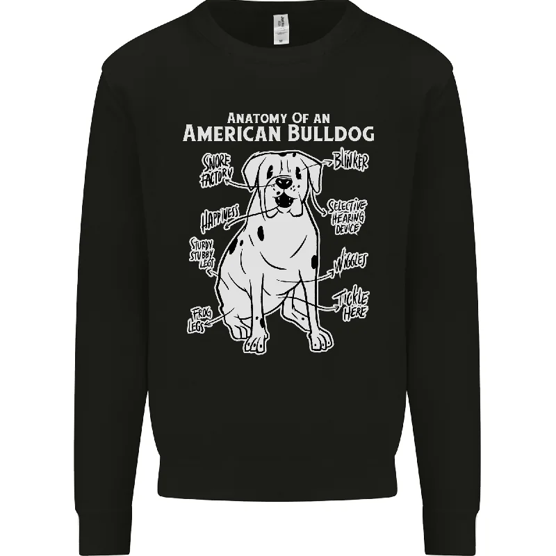 American Bulldog Anatomy Funny Dog Mens Sweatshirt Jumper Hoodie with Zipper Placket Modern Functional