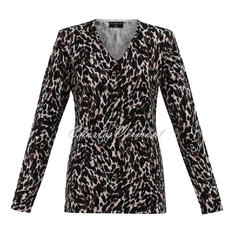 Marble Printed Sweater - Style 7534-120 (Pink / Chocolate / Multi) Hooded Caped Shawl Collar Marble Printed Sweater - Style 7534-120 (Pink / Chocolate / Multi) Hooded Caped Shawl Collar