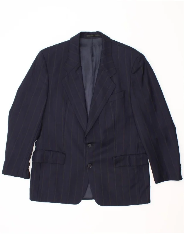 HUGO BOSS Mens 2 Button Blazer Jacket UK 40 Large Navy Blue Pinstripe Denim Jacket Leather Jacket Suede Jacket