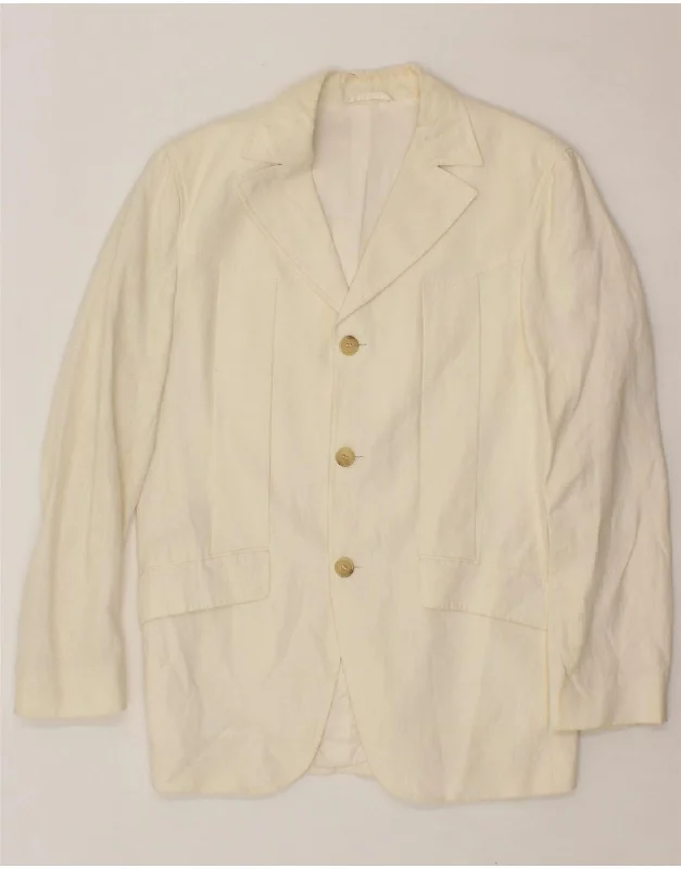 HUGO BOSS Mens 3 Button Blazer Jacket IT 48 Medium Off White Linen Tiered Jacket Buttoned Jacket Zippered Jacket HUGO BOSS Mens 3 Button Blazer Jacket IT 48 Medium Off White Linen Tiered Jacket Buttoned Jacket Zippered Jacket