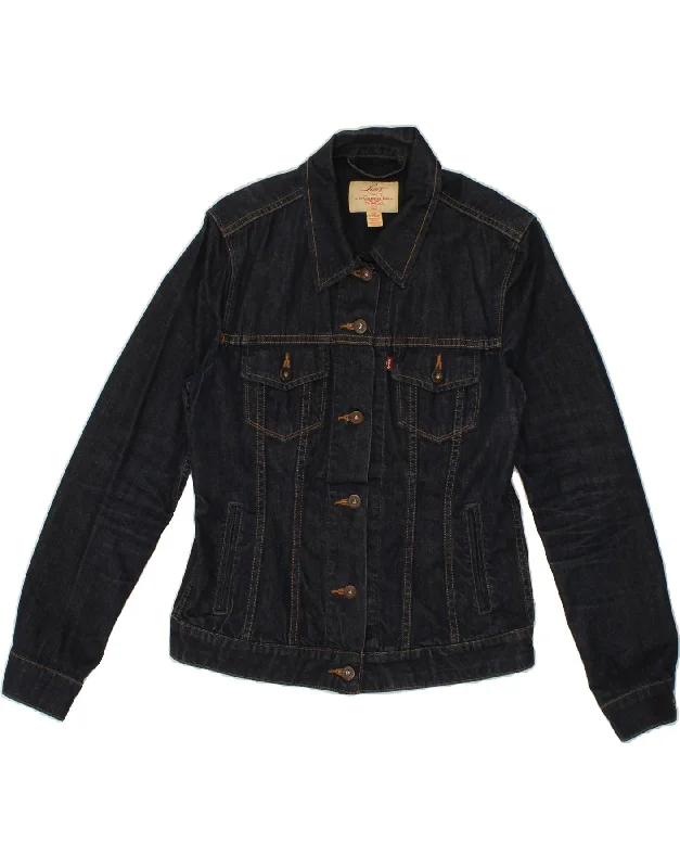 LEVI'S Womens Denim Jacket UK 14 Medium Navy Blue Cotton Denim Jacket Leather Jacket Suede Jacket