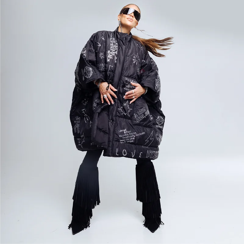 Impressive cool downfilled Swarovski coat black Lapel Coat Peter Pan Collar Coat Cowl Neck Coat Impressive cool downfilled Swarovski coat black Lapel Coat Peter Pan Collar Coat Cowl Neck Coat