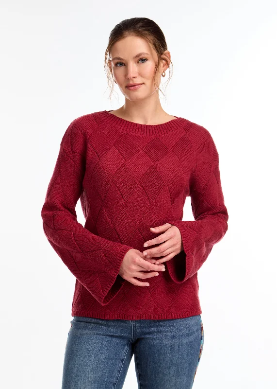 FDJ French Dressing Long Sleeve Boat Neck Sweater 1829753-RED Cable Knit Ribbed Knit Lace Knit