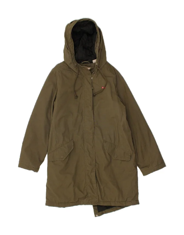 LEVI'S Womens Hooded Parka Jacket UK 10 Small Khaki Cotton Hoodie Zip-Up Jacket Button-Up Jacket