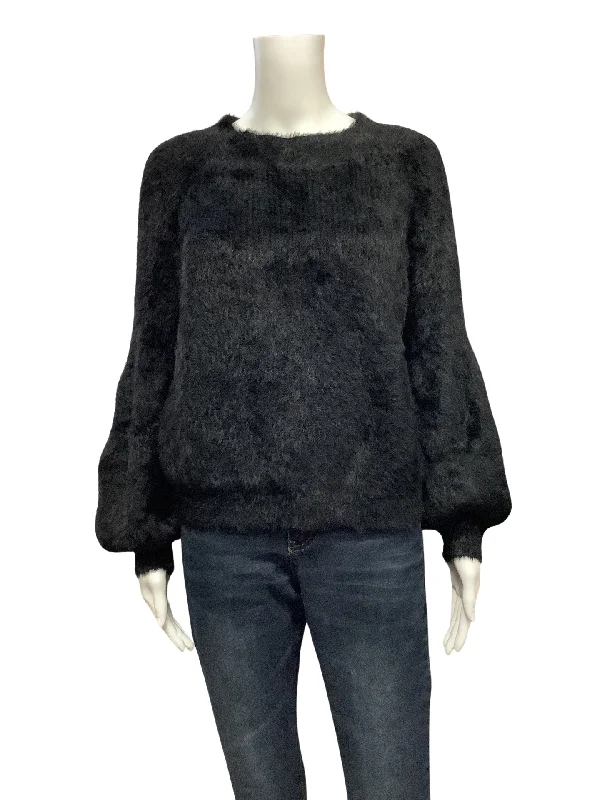 Lucy Paris Women's Sweater Black Fuzzy Long Sleeves Size: L Mesh Fabric Canvas Fabric Denim Fabric Lucy Paris Women's Sweater Black Fuzzy Long Sleeves Size: L Mesh Fabric Canvas Fabric Denim Fabric