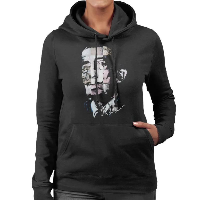 Sidney Maurer Original Portrait Of Salvador Dali Pop Art Women's Hooded Sweatshirt Hoodie with Raw Hem Edgy Unfinished