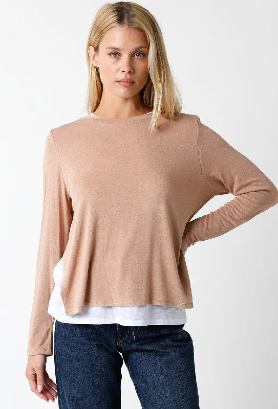 Brooke Double Layer Tee Sweater in Dark Blush Thin Thick Dense