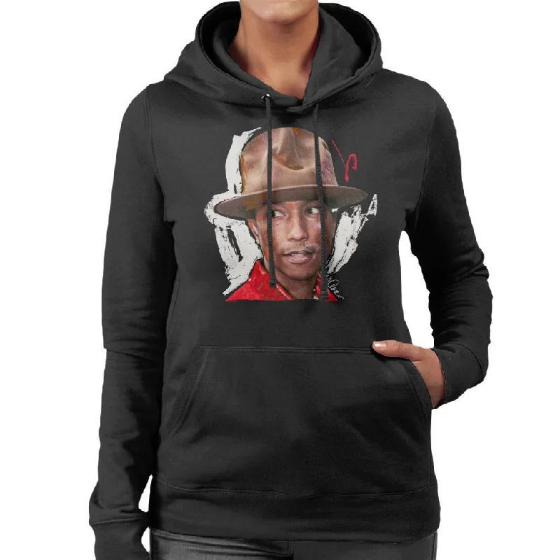 Sidney Maurer Original Portrait Of Pharrel Williams Hat Women's Hooded Sweatshirt Hoodie with Typography Text Message