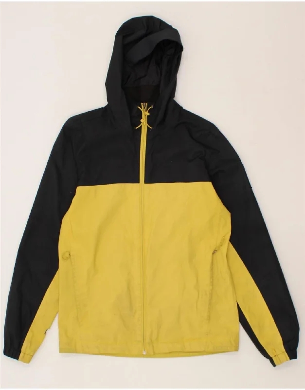 THE NORTH FACE Mens Hooded Rain Jacket UK 38 Medium Yellow Colourblock Embroidered Jacket Appliqued Jacket Beaded Jacket