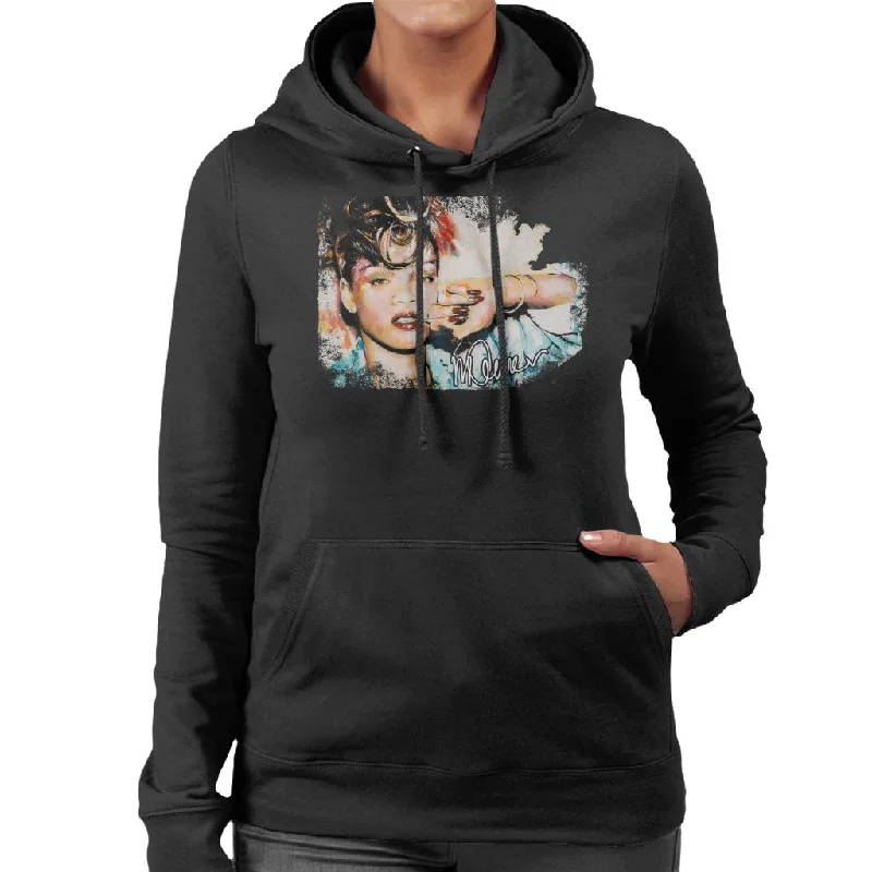 Sidney Maurer Original Portrait Of Rihanna Red Nails Women's Hooded Sweatshirt Hoodie with Ribbed Hem Stretchable Secure