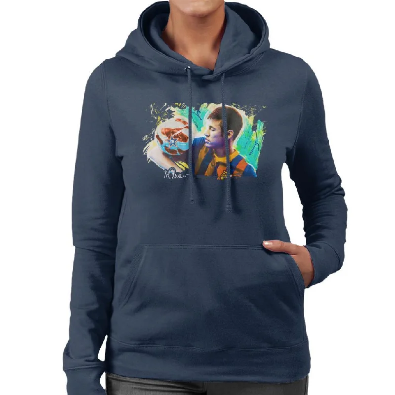 Sidney Maurer Original Portrait Of Neymar Barcelona Women's Hooded Sweatshirt Hoodie with Elastic Waist Stretchable Comfortable