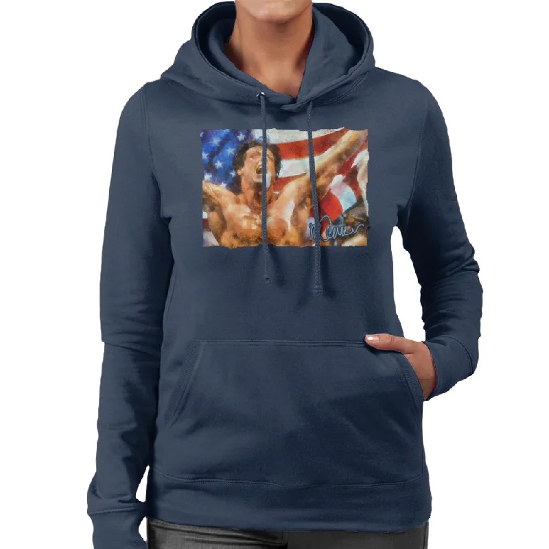 Sidney Maurer Original Portrait Of Sylvester Stallone As Rocky Women's Hooded Sweatshirt Hoodie with Raglan Sleeves Sporty Comfortable