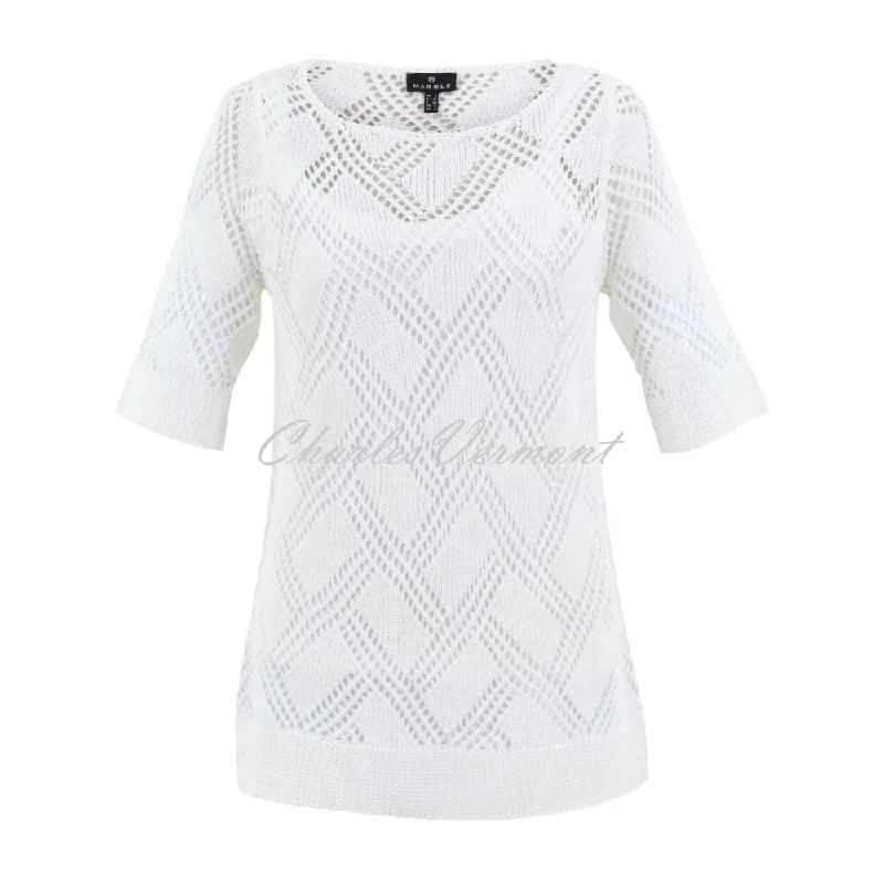 Marble Crochet Sweater Top - Style 7345-102 (Cream) Knit Fabric Woven Fabric Fleece Fabric