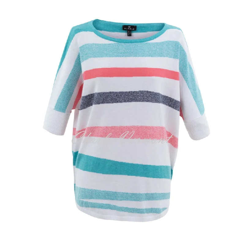 Marble Batwing Striped Sweater - Style 7462-151 (Aqua / Watermelon / White) Long Sweater Short Sweater Cropped Sweater Marble Batwing Striped Sweater - Style 7462-151 (Aqua / Watermelon / White) Long Sweater Short Sweater Cropped Sweater