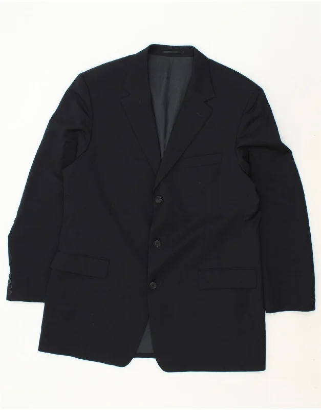 HUGO BOSS Mens Super 100 3 Button Blazer Jacket UK 44 2XL Navy Blue Belted Jacket Elasticated Jacket Padded Jacket