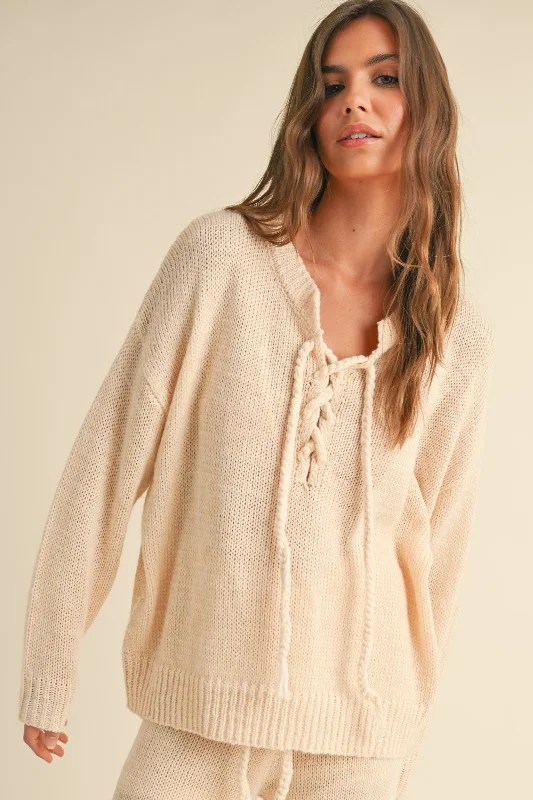 Celina Lace Up Sweater Terry Blend Velvet Blend Canvas Blend