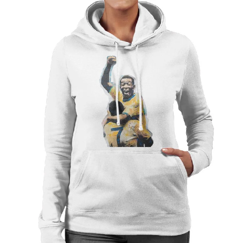 Sidney Maurer Original Portrait Of Pele Women's Hooded Sweatshirt Hoodie with Thumb Holes Functional Cozy