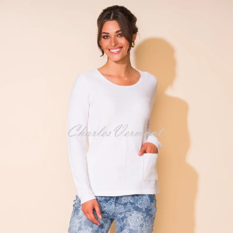 Alison Sheri Patch Pocket Sweater - Style A43010 (White) Long Sweater Short Sweater Cropped Sweater