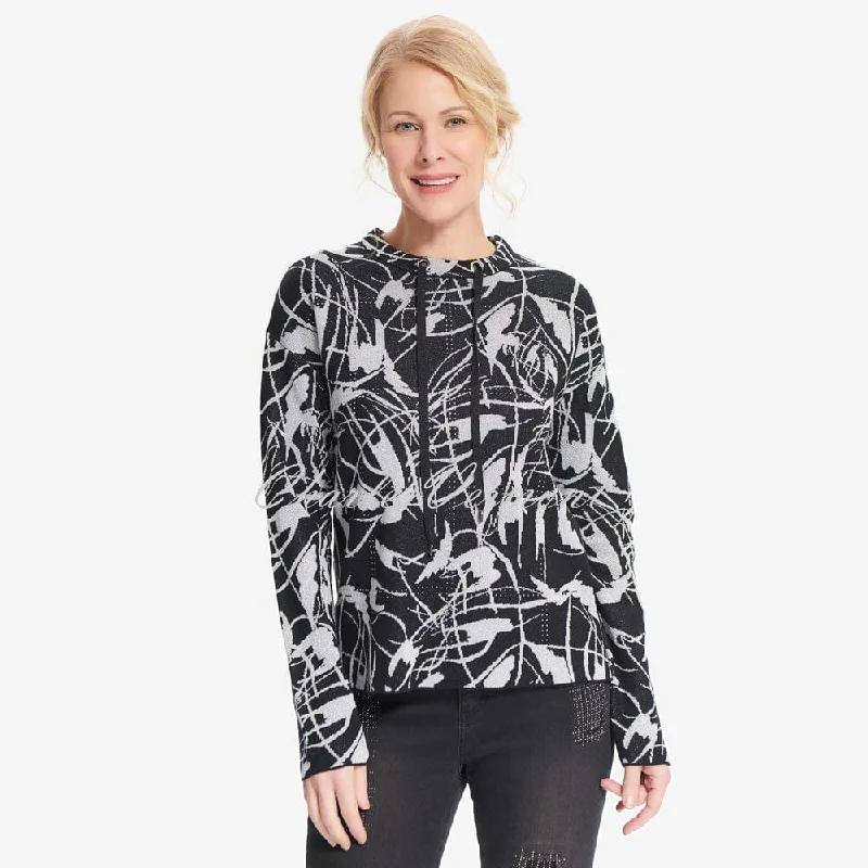 Joseph Ribkoff Metallic Jacquard Sweater – Style 214931 (Black / Silver) Iron Safe Non-Iron Wrinkle Free