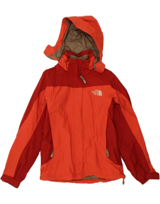 THE NORTH FACE Womens Hooded Rain Jacket UK 10 Small Orange Colourblock Cotton Fabric Linen Fabric Terry Fabric