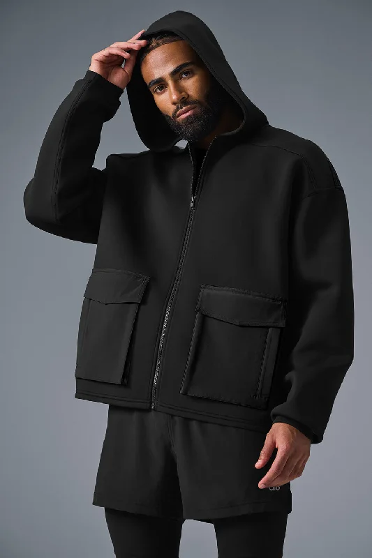 Technical Form Cargo Jacket - Black A-Line Jacket Boat Neck Shawl Collar