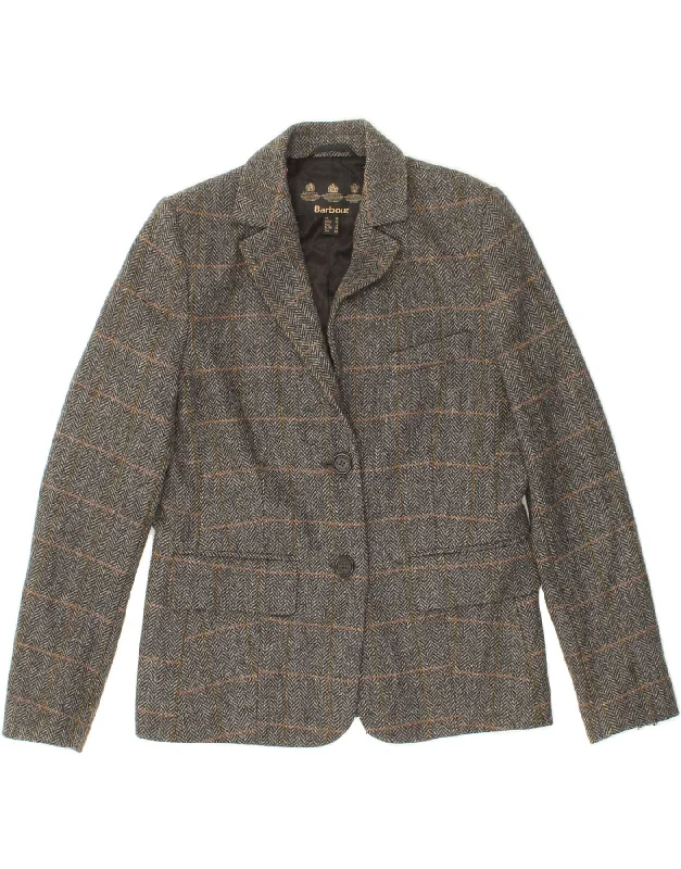 BARBOUR Womens 2 Button Blazer Jacket UK 10 Small Grey Herringbone Wool Striped Jacket Polka Dot Jacket Floral Jacket