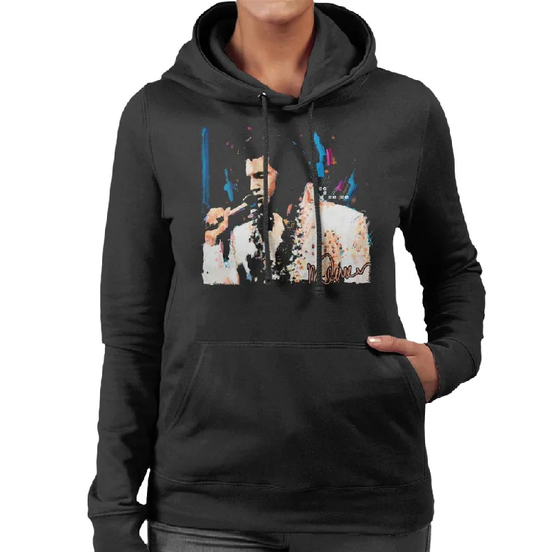 Sidney Maurer Original Portrait Of Singer Elvis Presley Women's Hooded Sweatshirt Hoodie with Zipper Placket Modern Functional