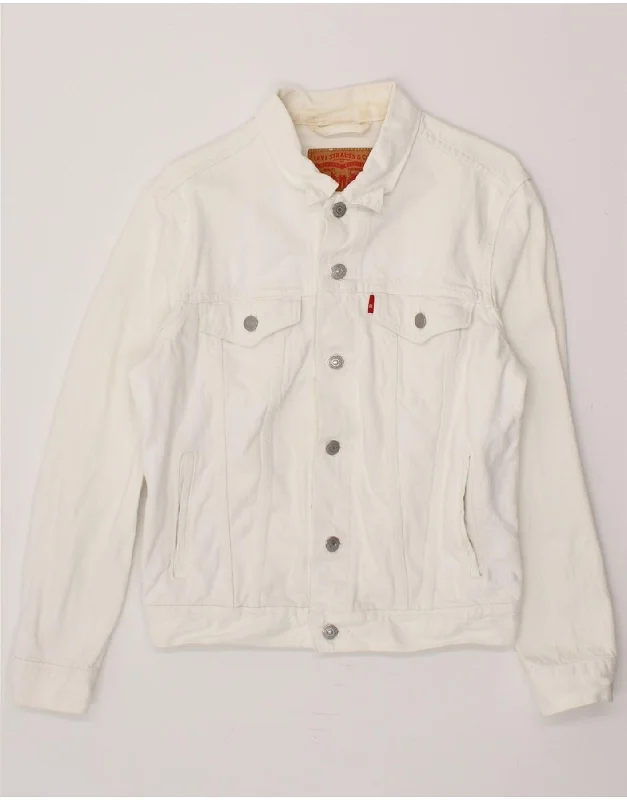 LEVI'S Mens Denim Jacket UK 36 Small White Cotton Bomber Jacket Anorak Windbreaker