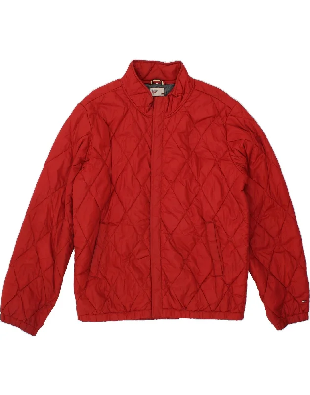 TOMMY HILFIGER Mens Quilted Jacket UK 40 Large Red Nylon Satin Fabric Silk Fabric Chiffon Fabric