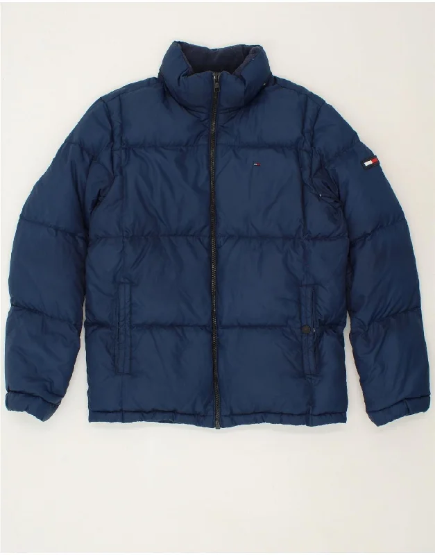 TOMMY HILFIGER Mens Padded Jacket UK 42 XL Navy Blue Polyester Chenille Fabric Brocade Fabric Lace Fabric