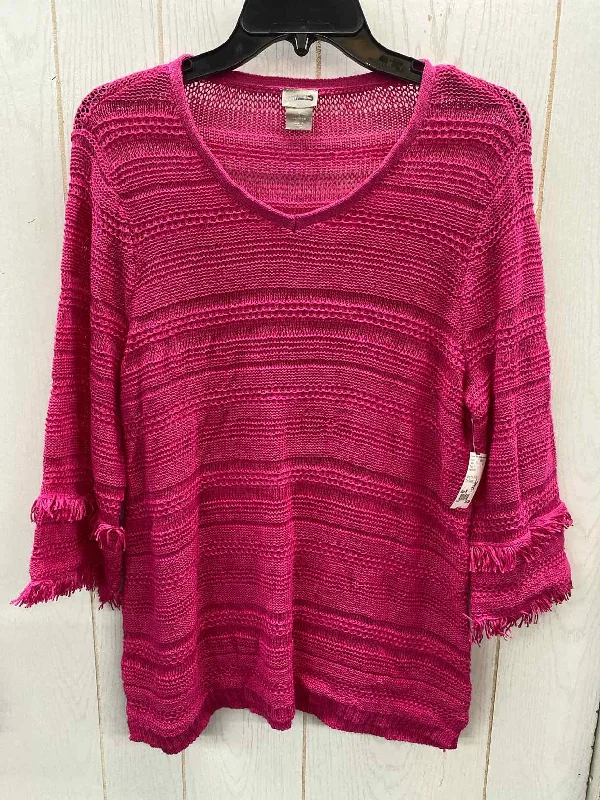 Chico's Pink Womens Size M Sweater Jersey Fabric Tulle Fabric Batik Fabric