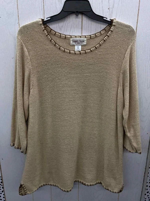 Tan Womens Size 2X Sweater Lace Blend Ribbed Blend Corduroy Blend