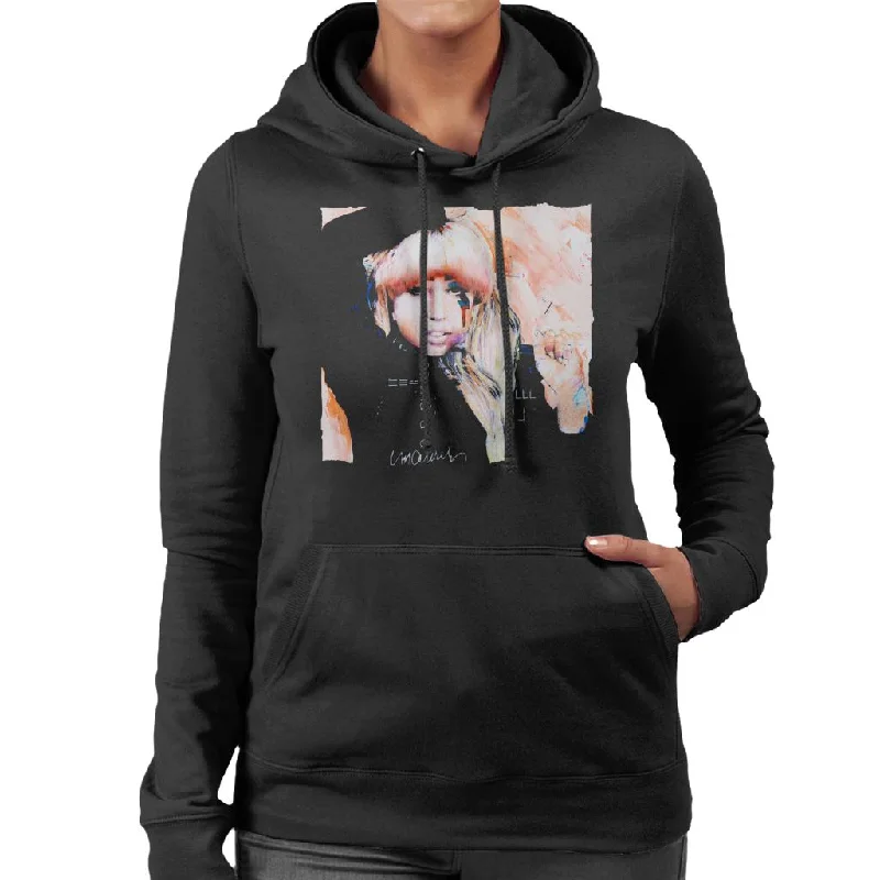 Sidney Maurer Original Portrait Of Singer Lady Gaga Women's Hooded Sweatshirt Hoodie with Exposed Zipper Edgy Industrial