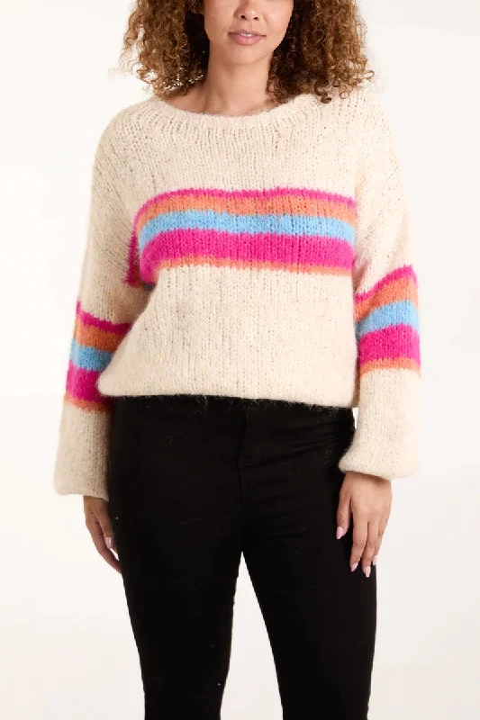 Wild Flower Stripe Jumper Ribbed Striped Patterned