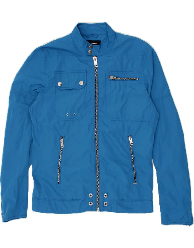DIESEL Mens Bomber Jacket UK 38 Medium Blue Polyester Ribbed Jacket Pleated Jacket Ruffled Jacket DIESEL Mens Bomber Jacket UK 38 Medium Blue Polyester Ribbed Jacket Pleated Jacket Ruffled Jacket